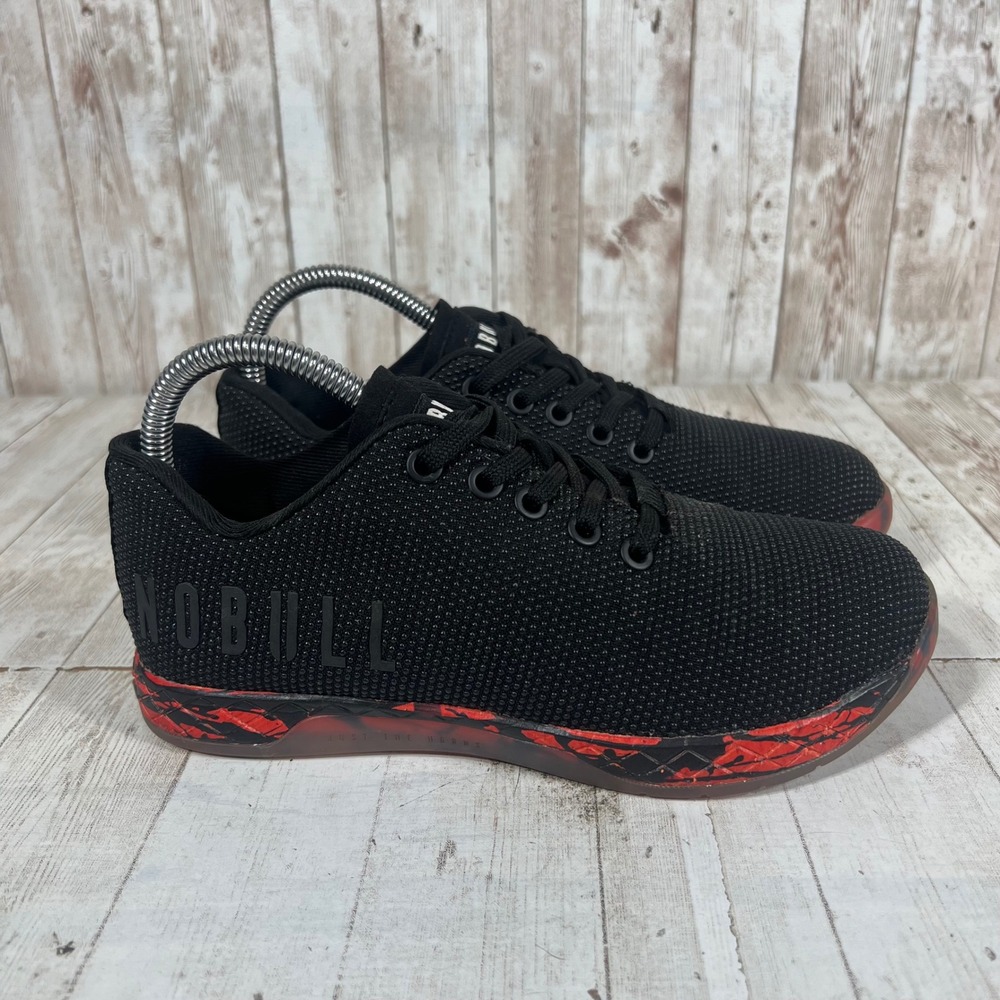 NOBULL SuperFabric Trainer Black Red Lava Women 6.5 Mens 5 Cross Training Shoes